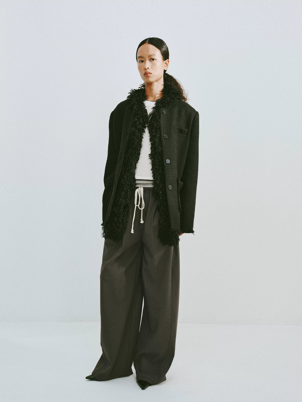 Tencel Acetate Drawstring Wide-Leg Trousers
