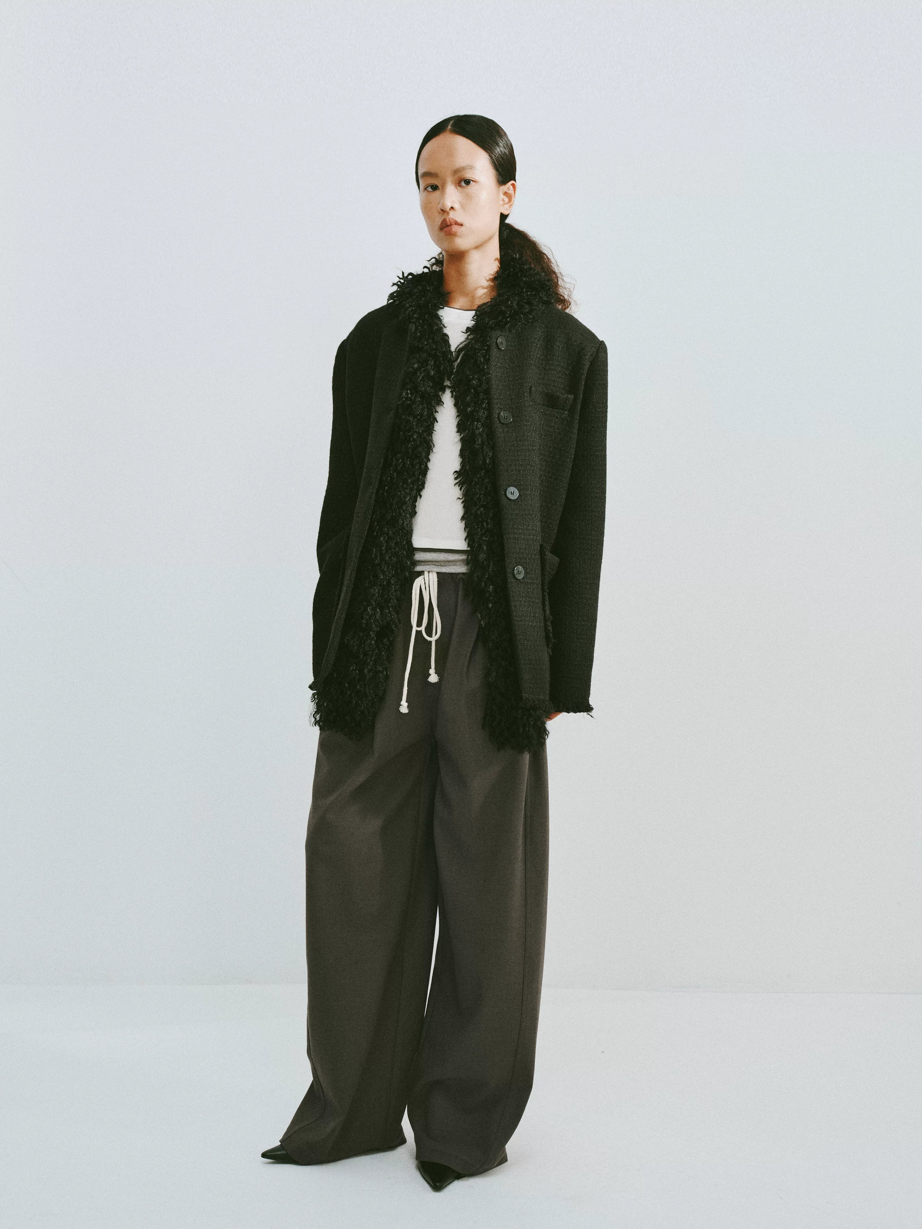 Tencel Acetate Drawstring Wide-Leg Trousers