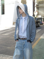 Striped Zip-Up Hooded Cardigan