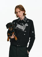 Intarsia Puppy Knit Cardigan