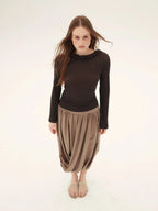Draped Collar Long Sleeve Top