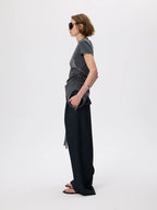 Asymmetric Pleated Cotton T-Shirt With Sequin Overlay
