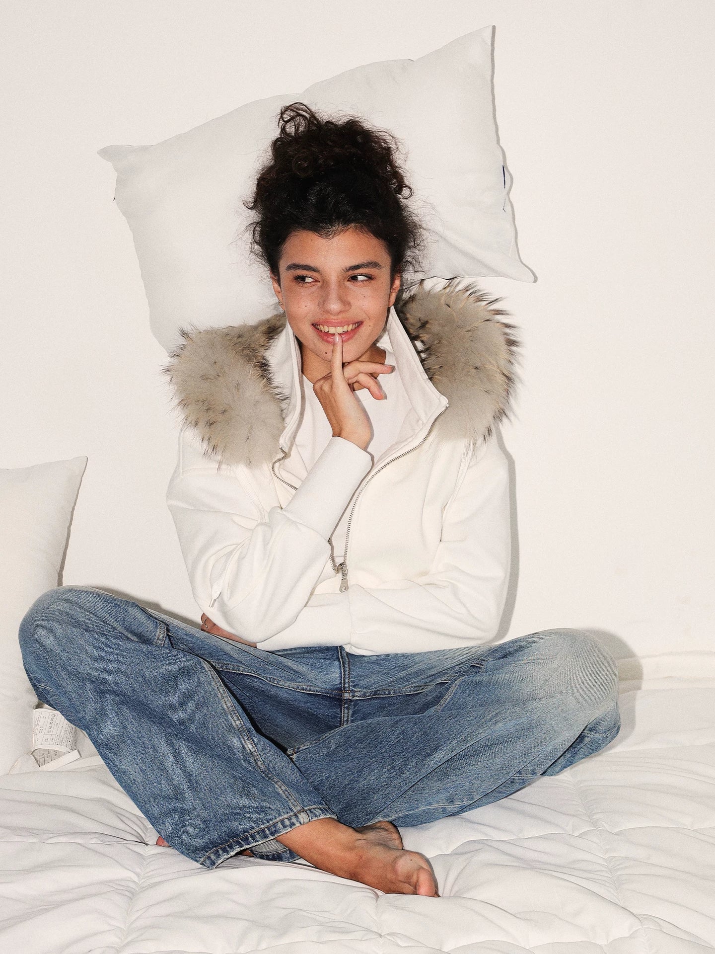 Cropped Fur-Trimmed Zip-Up Hoodie