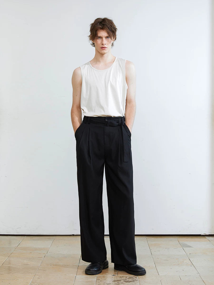Double-Pleated Ribbon-Waist Trousers