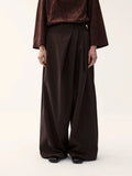 Suede Pleated Wide-Leg Trousers
