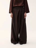 Suede Pleated Wide-Leg Trousers