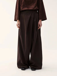 Suede Pleated Wide-Leg Trousers