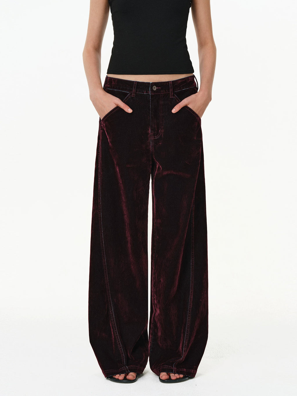 Flocked Velvet Wide-Leg Trousers