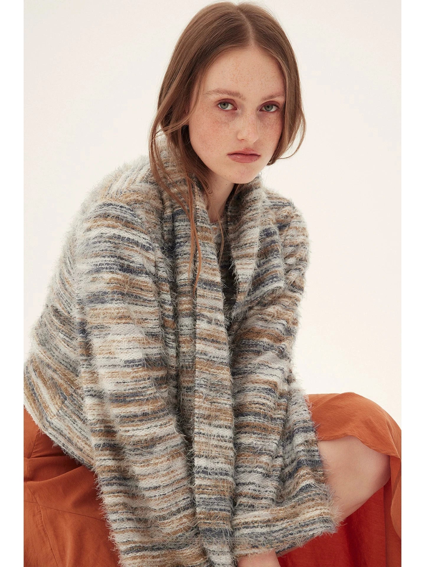 Fringed Multi-Tone Knit Cropped Jacket
