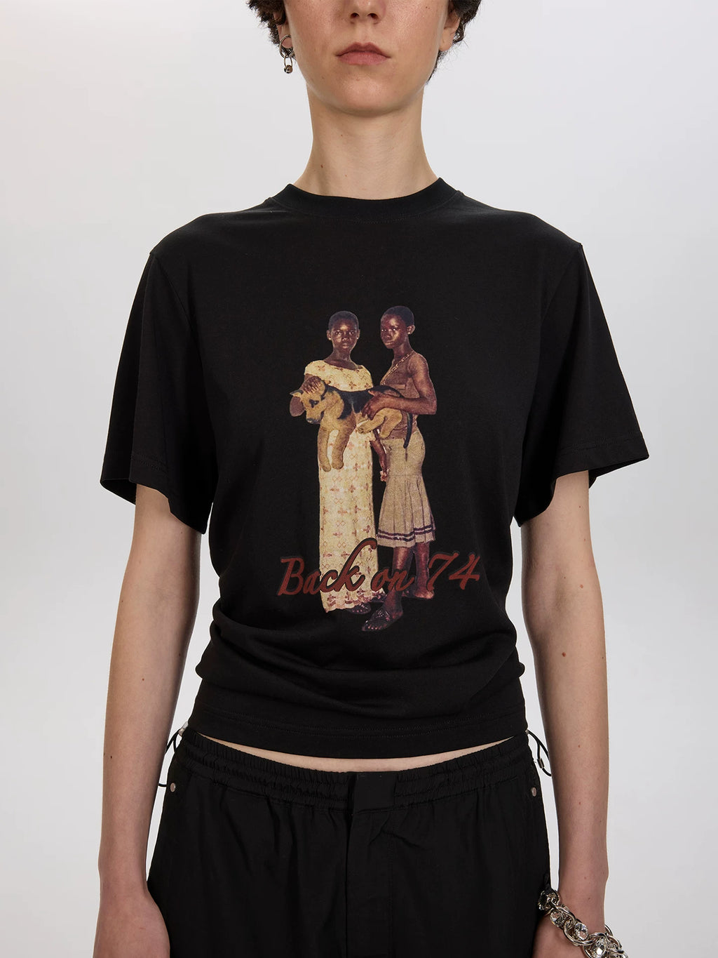 Graphic Print Back Cut-Out T-Shirt