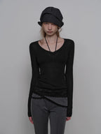 Lace-Trimmed Tencel Wool V-Neck Top