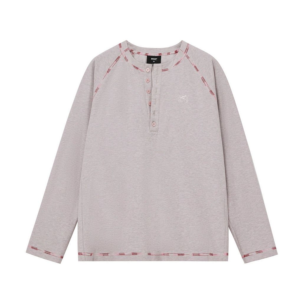 Embroidered Henley Long-Sleeve Tee