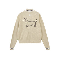 Embroidered Puppy Zip-Up Knit Cardigan