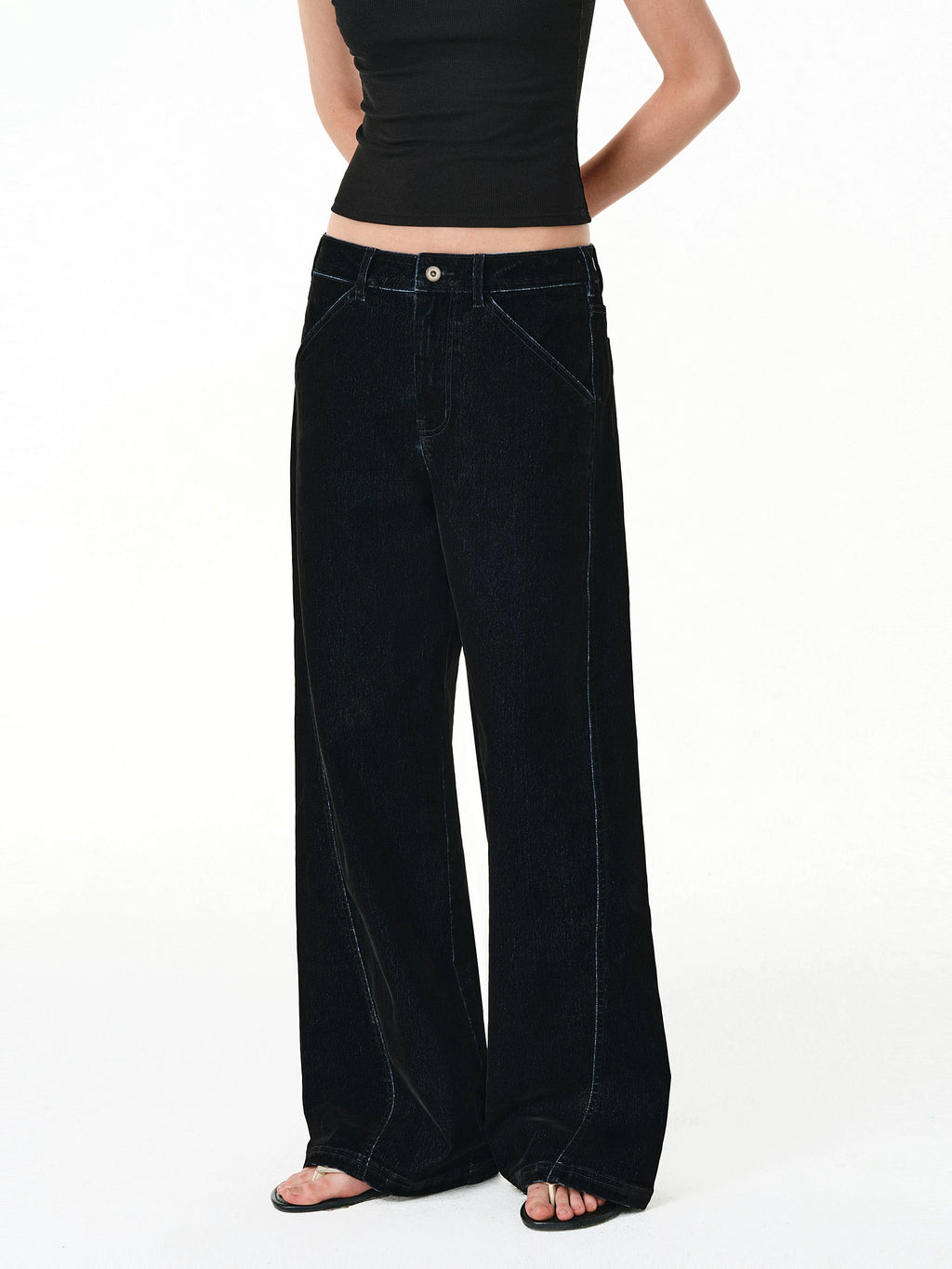 Flocked Velvet Wide-Leg Trousers