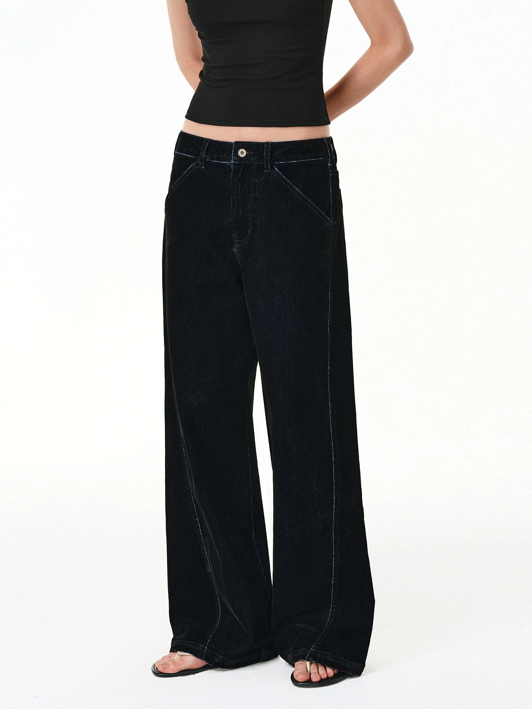 Flocked Velvet Wide-Leg Trousers