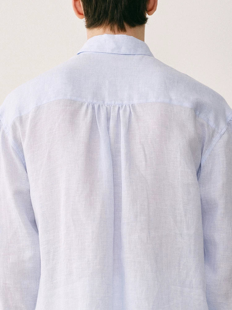 Italian Linen Pleated Button-Down Shirt