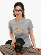 Embroidered Puppy Patch Slim T-Shirt