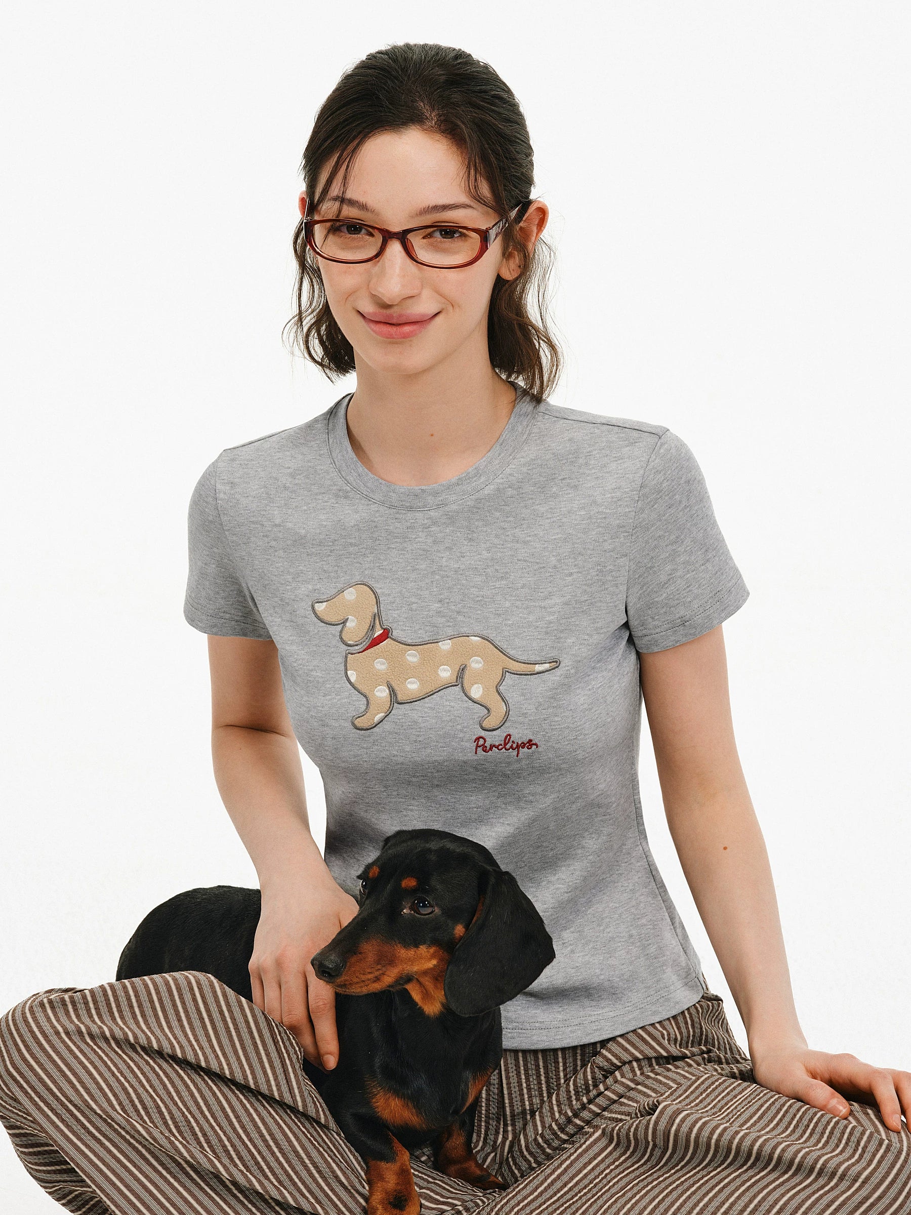 Embroidered Puppy Patch Slim T-Shirt