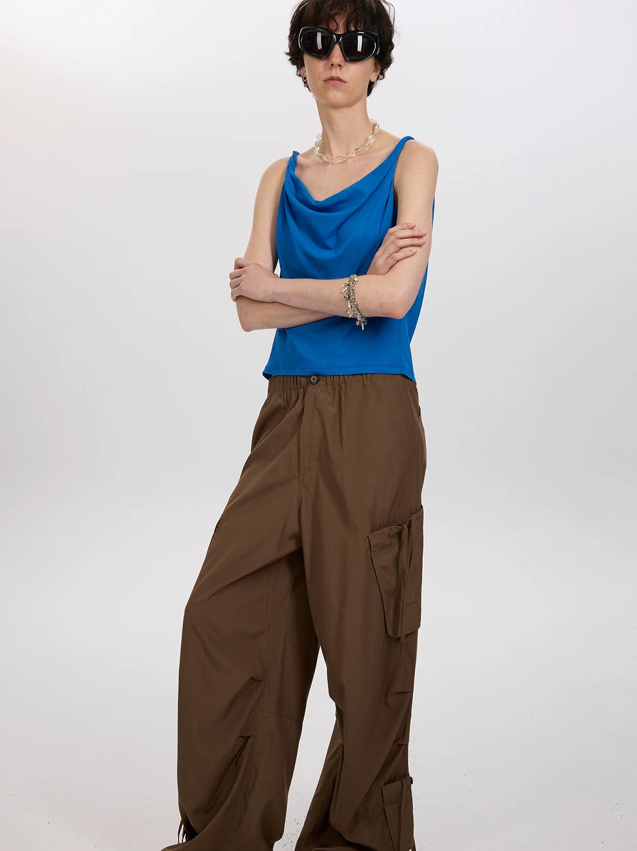 Glossy Multi-Pocket Cargo Trousers