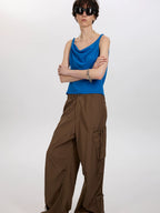 Glossy Multi-Pocket Cargo Trousers