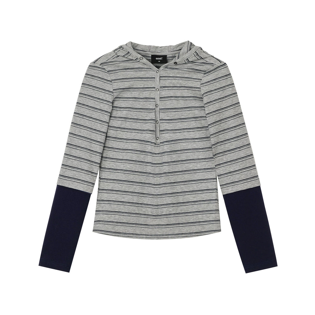 Layered Striped Hooded Long-Sleeve Top