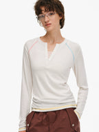 Contrast Stitch Henley Long-Sleeve Top