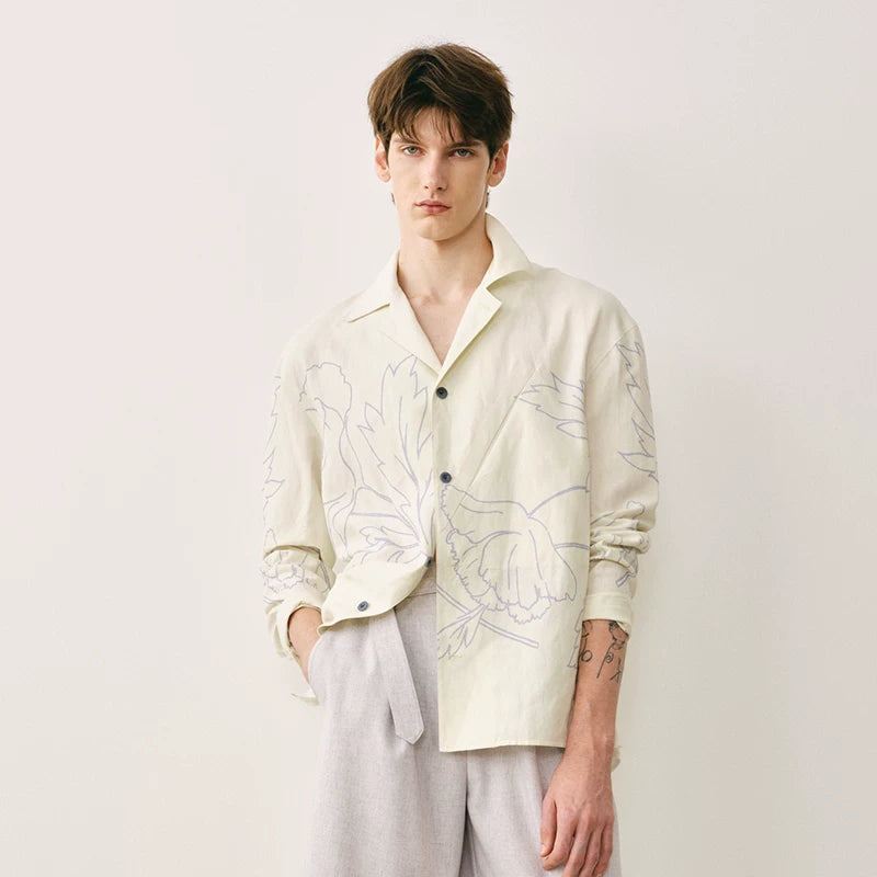 Silk Linen Floral Print Cuban Shirt