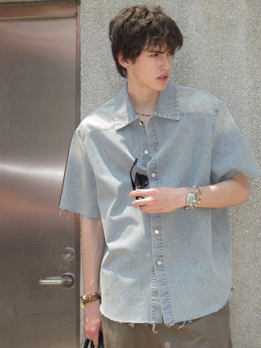 Washed Denim Short Sleeve Shirt