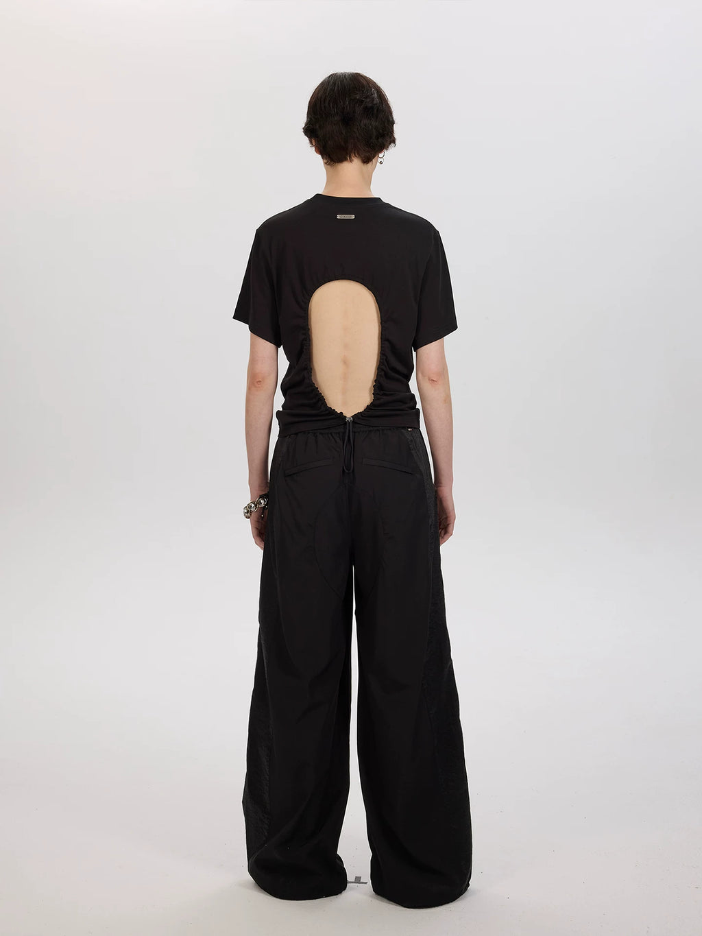 Graphic Print Back Cut-Out T-Shirt