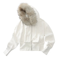 Cropped Fur-Trimmed Zip-Up Hoodie