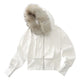 Cropped Fur-Trimmed Zip-Up Hoodie