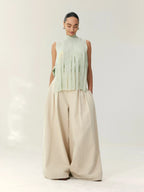 Pleated Wide-Leg Linen Trousers
