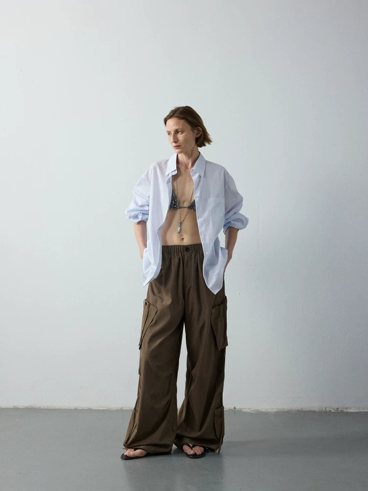 Glossy Multi-Pocket Cargo Trousers