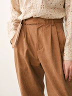 Enzyme Washed Pleated Cropped Trousers