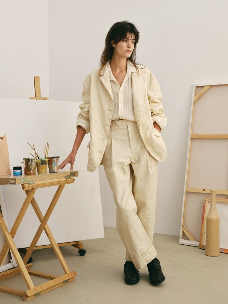 Textured Cotton-Blend Four-Button Blazer