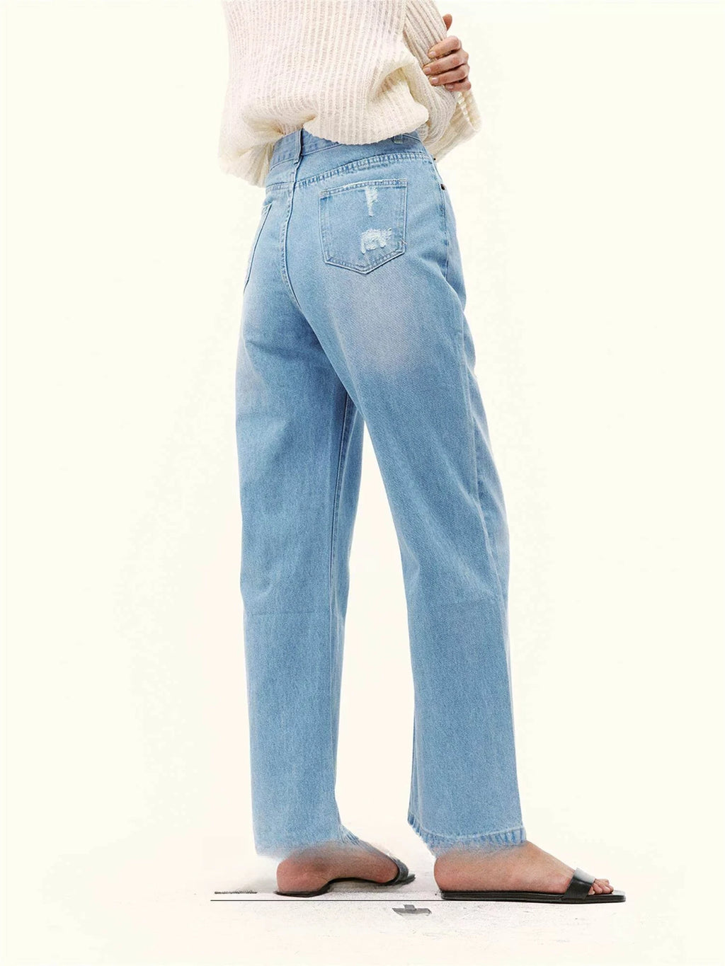 High-Waisted Distressed Straight-Leg Jeans
