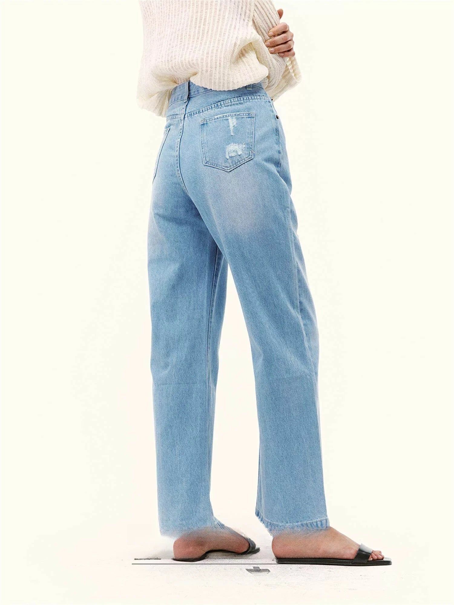 High-Waisted Distressed Straight-Leg Jeans