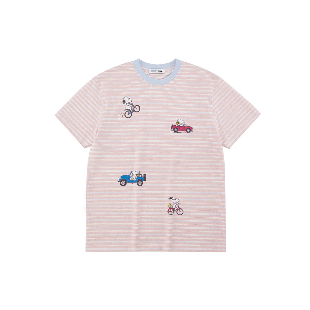 Snoopy Graphic Striped Cotton T-Shirt