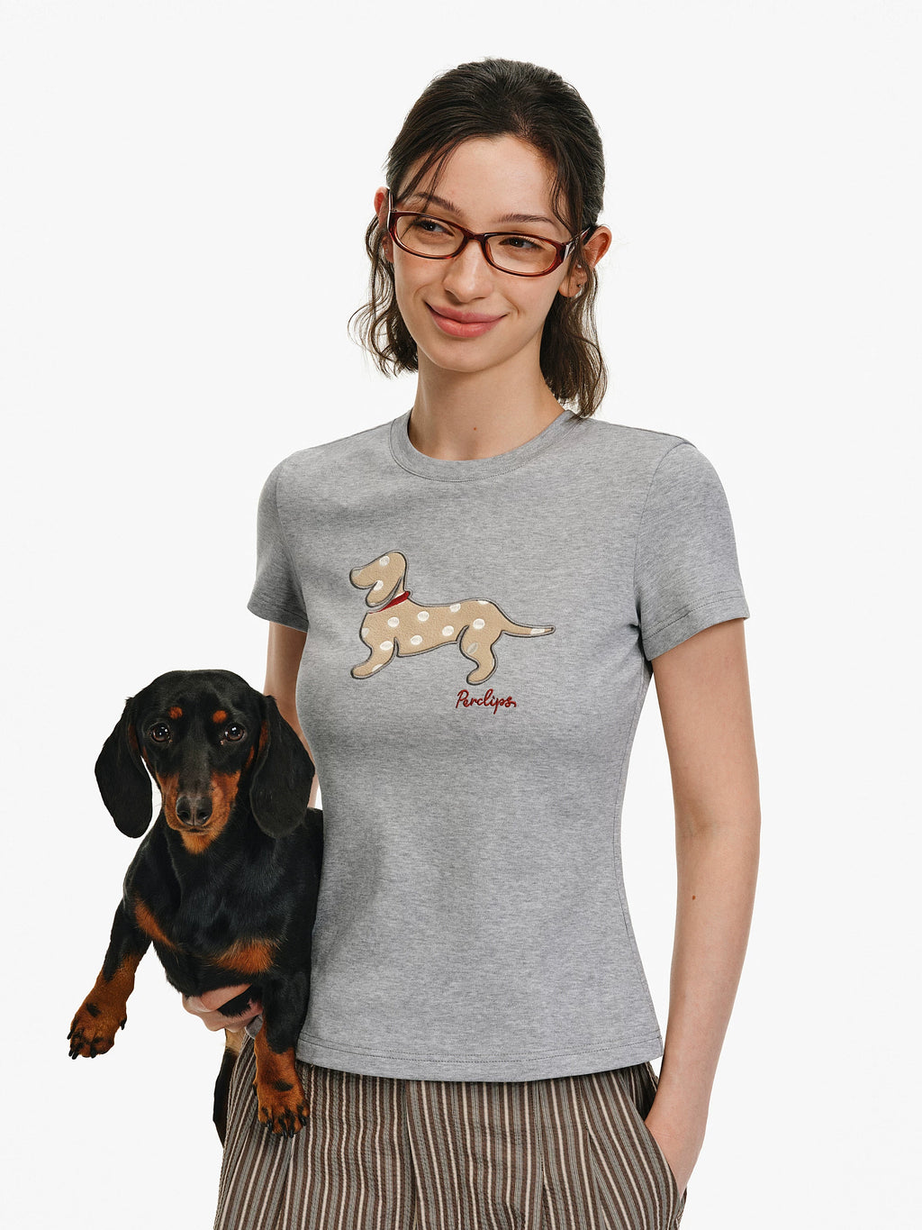 Embroidered Puppy Patch Slim T-Shirt