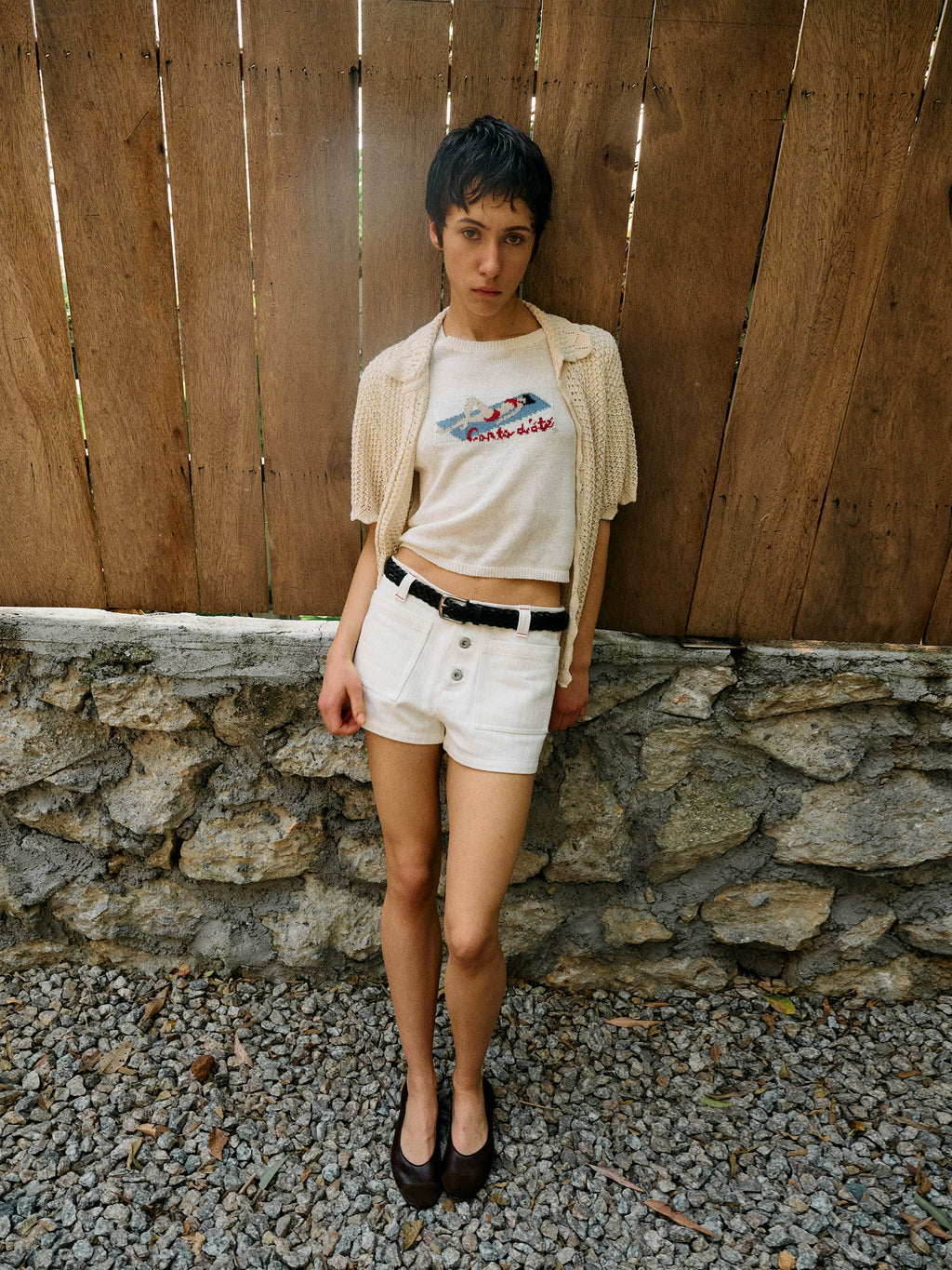 Jacquard Knit Cropped Graphic T-Shirt