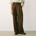 Olive Wool Blend Pleated Trousers