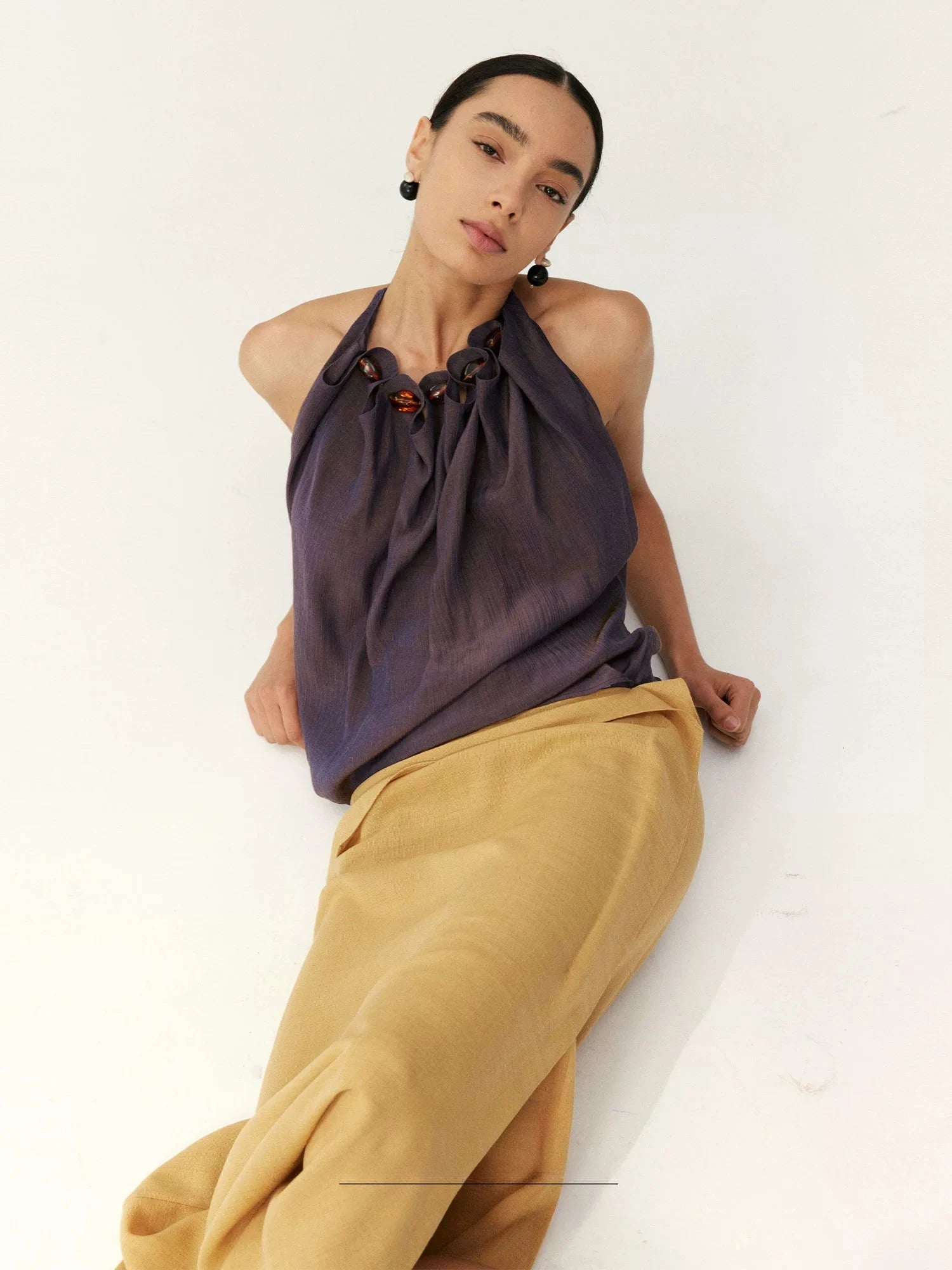 Dusk Purple Beaded Halter Top