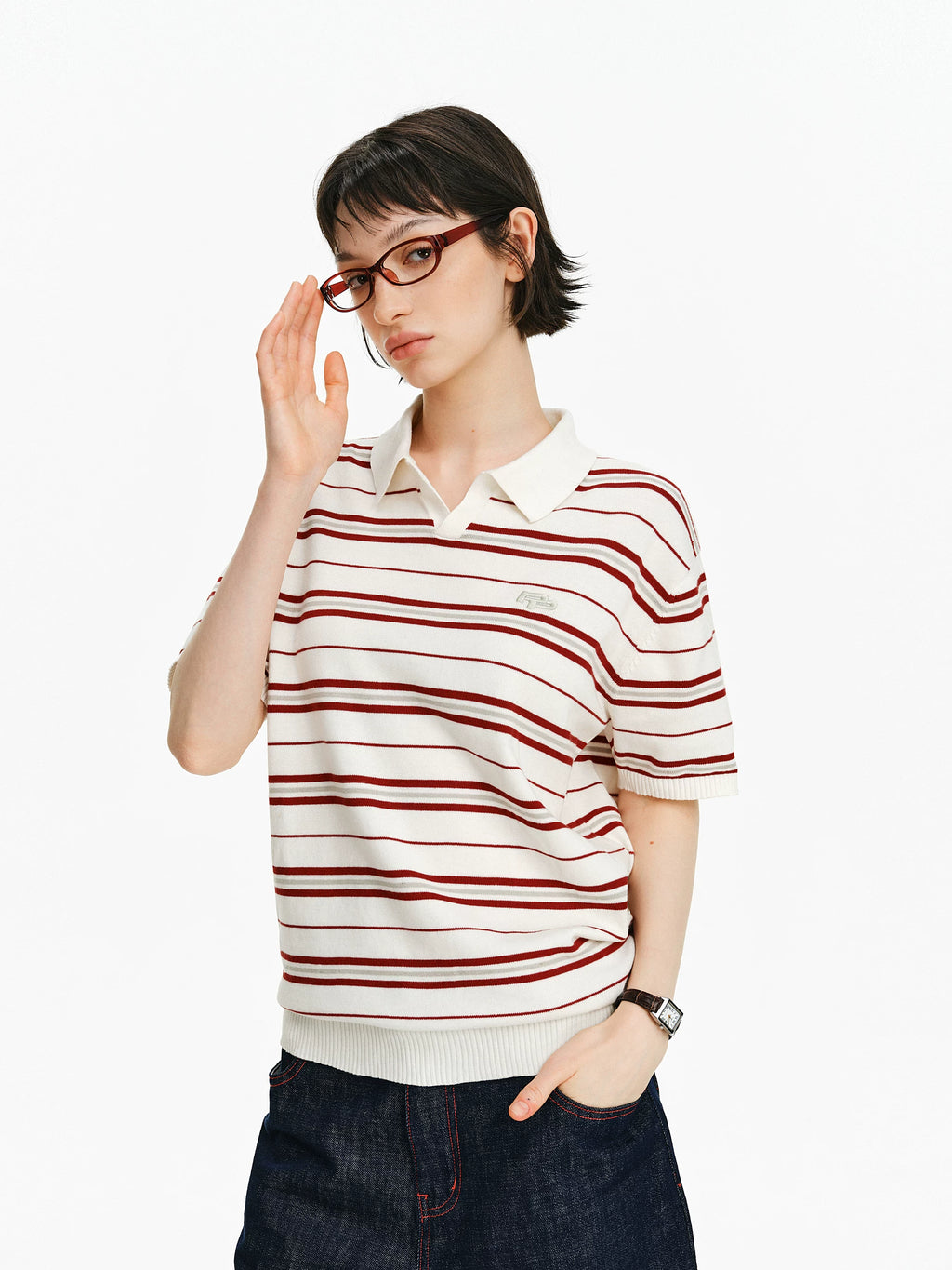 Striped Knit Polo Shirt