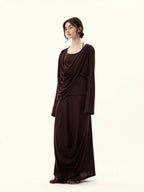 Draped Pleated Knit Maxi Dress