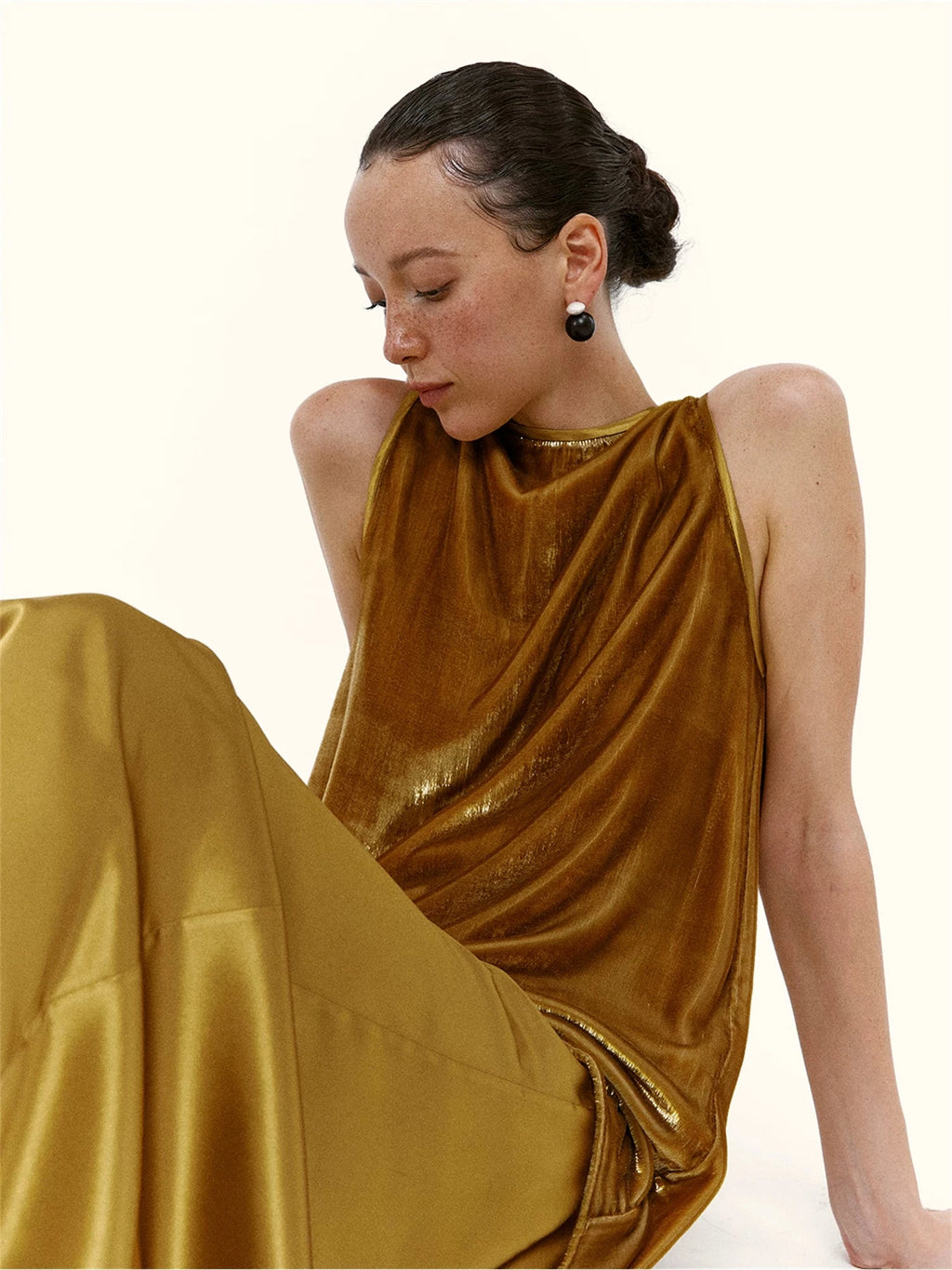 Sunset Gold Velvet Two-Piece Maxi Dress
