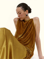 Sunset Gold Velvet Two-Piece Maxi Dress