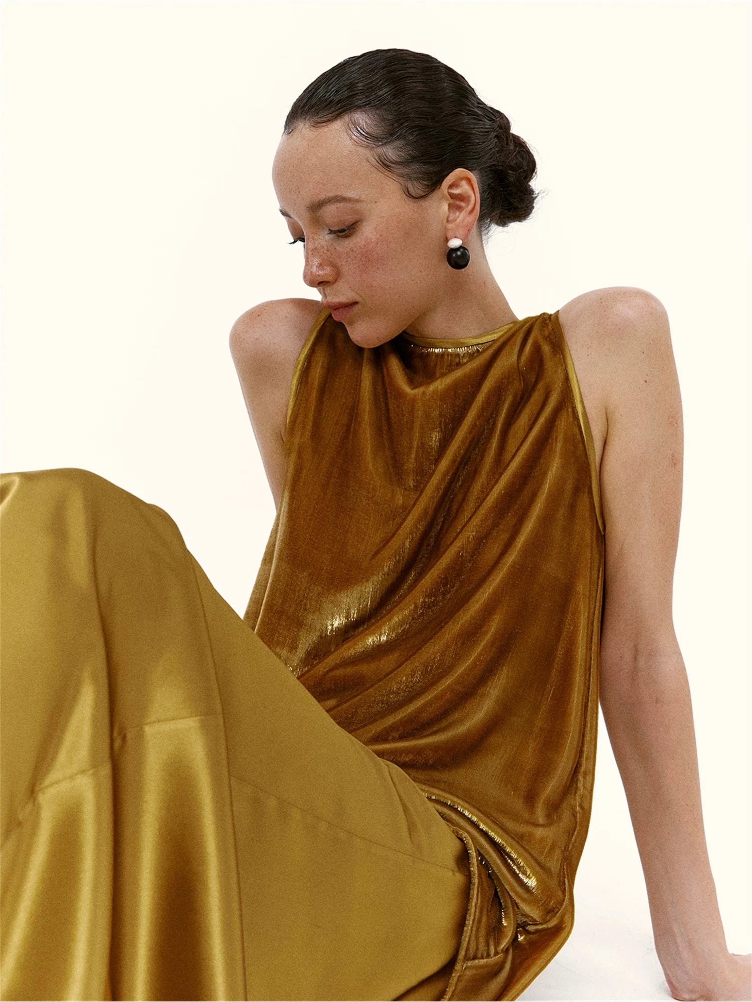 Sunset Gold Velvet Two-Piece Maxi Dress