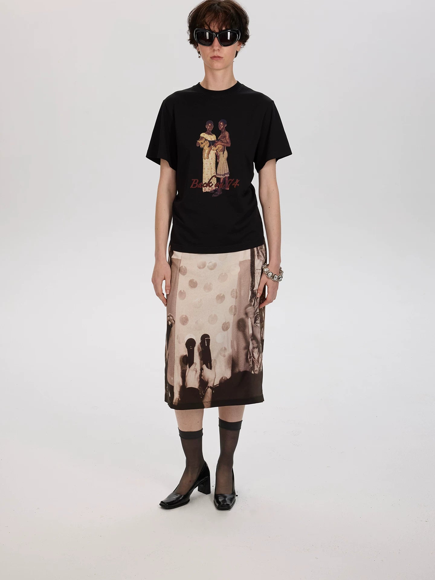 Graphic Print Back Cut-Out T-Shirt
