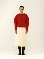 Fringed Hem Wool Midi Skirt
