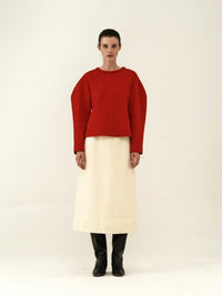 Fringed Hem Wool Midi Skirt